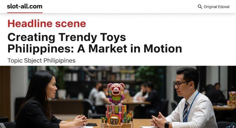 Filipino designers in a studio crafting trendy toy prototypes as colorful displays glow with natural light.